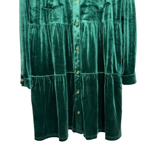 Umgee Royal Green Velour/Velvet Long Sleeve Button Down Collared Dress Sz M - Picture 4 of 10